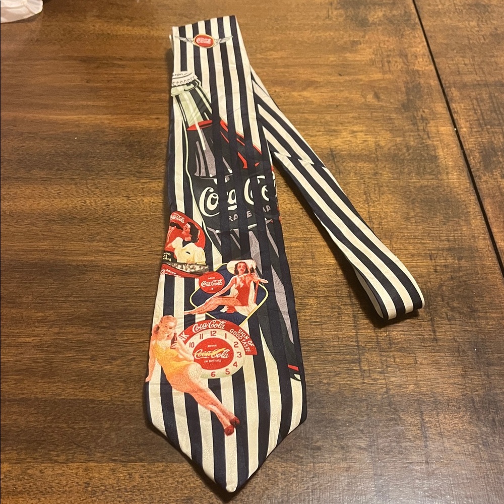 Vintage 90s Coca-Cola Striped Silk Tie with Retro Design